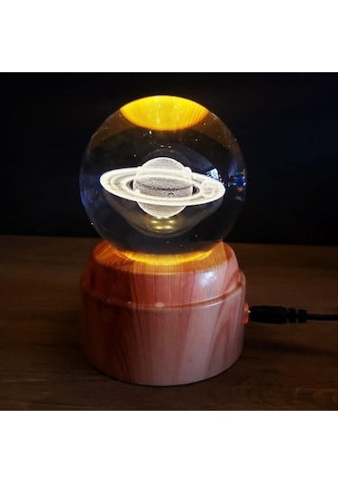 Dekoratif Satürn Gezegen Tasarımlı Dönen Cam Küre Çok Renkli