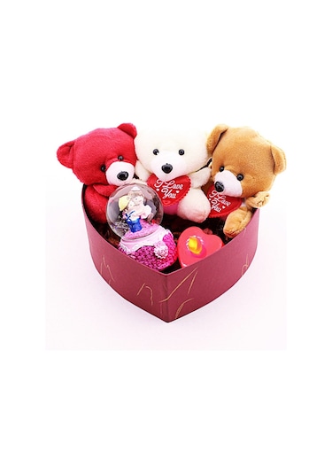 Sevgiliye Dekoratif Hediye Mini Ayıcıklar Ve Aşıklar Kar Küresi Led Mumlu Temalı Hediye Kutusu Strglbl75