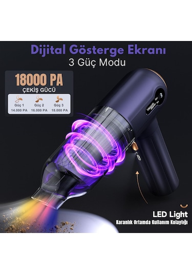 Şarjlı Araç Süpürgesi 3 Kademeli Süper Çekim Gücü 2in1 18.000pa