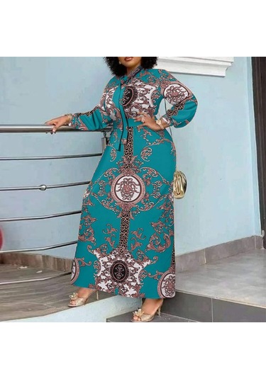 Mavi Vonda Kadın Balıkçı Yaka Uzun Puf Kol Günlük Gevşek Uzun Elbise M Mavi