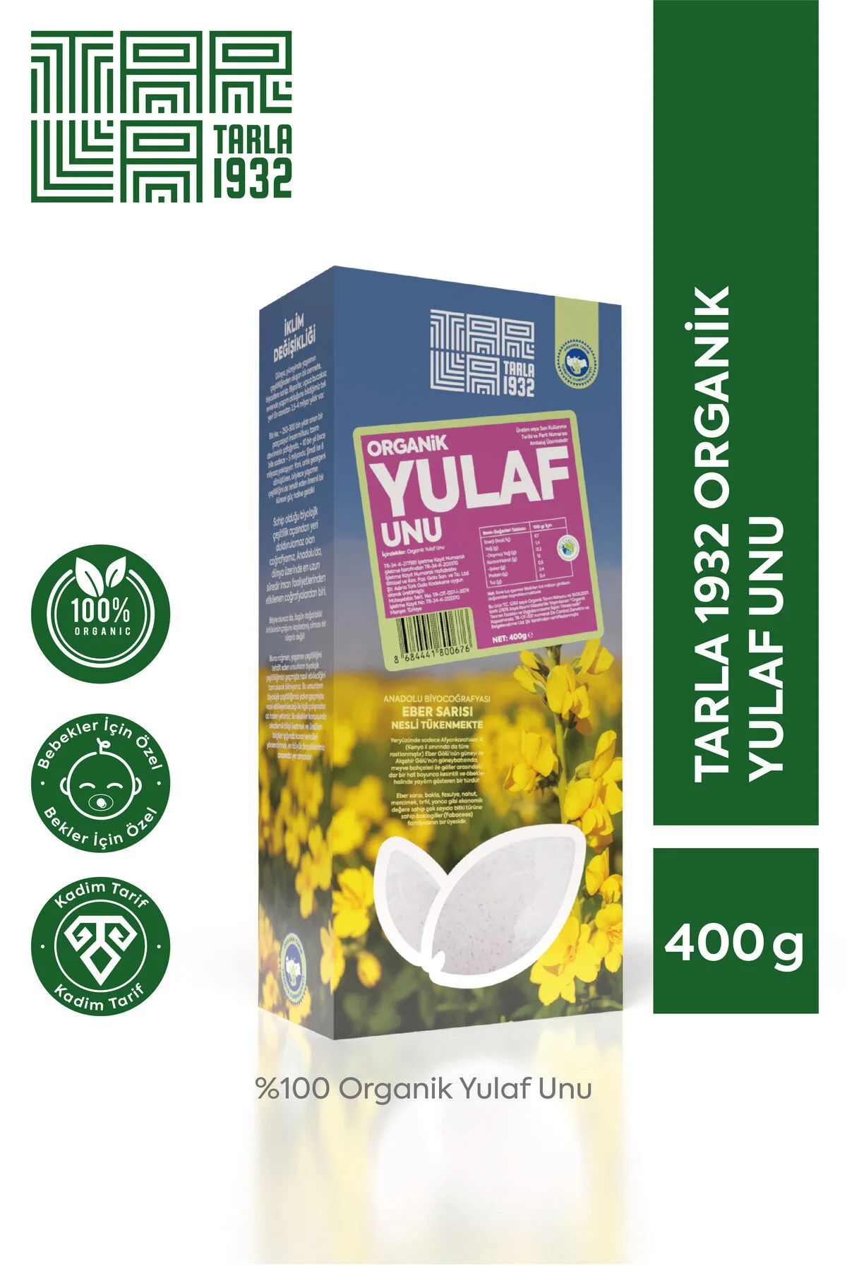 Tarla 1932 Organik Yulaf Unu Katkısız & Doğal 400 Gr