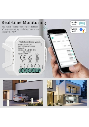 Pazly Jms Tuya Wifi Garaj Kapısı Açıcı Denetleyicisi, Cep Telefonu Alexa İle Uyumlu Uzaktan App Kontrolü