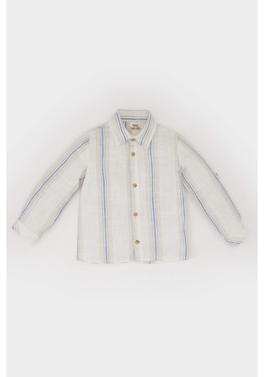 DeFacto Erkek Bebek Çizgili Uzun Kollu Gömlek E2016A525SPER98 Ekru