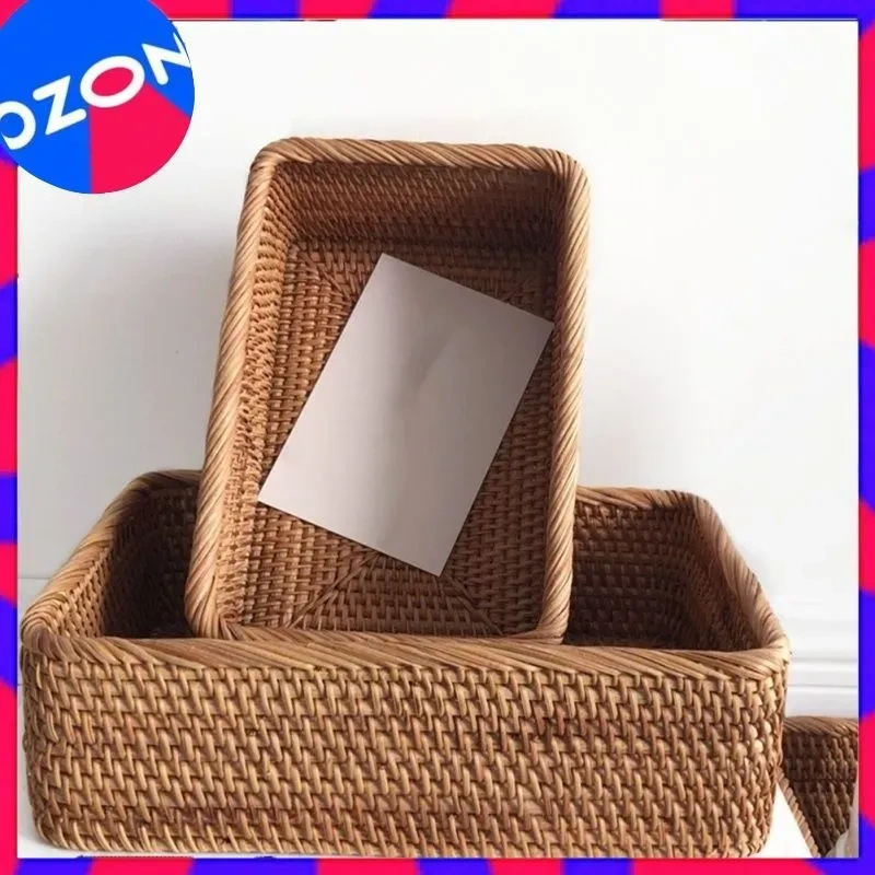 Konesam Vintage Tarz El Dokuma Rattan Depolama Sepeti, 20x14x7 Cm, Kahve-atıştırmalık-aksesuar Depolama, Dayanıklı Doğal Rattan Malzeme Kahverengi