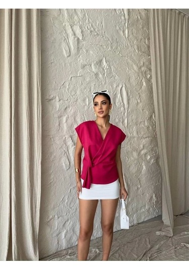 Yandan Bağlama Detaylı Kolsuz Bluz - Fuşya FUŞYA