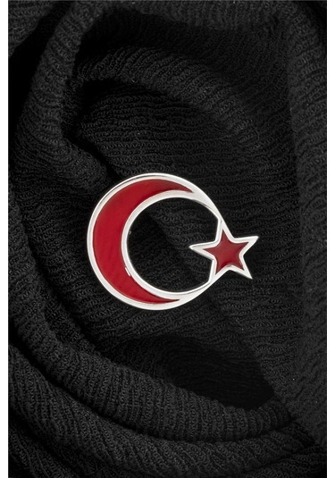 925 Ayar Gümüş Mineli Türk Bayrağı Rozet -8052 Gümüş