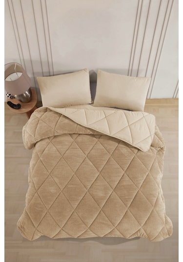 Çift Kişilik Wellsoft Yorgan-çarşaflı 2 Yastık Kılıflı Uyku Seti Bej