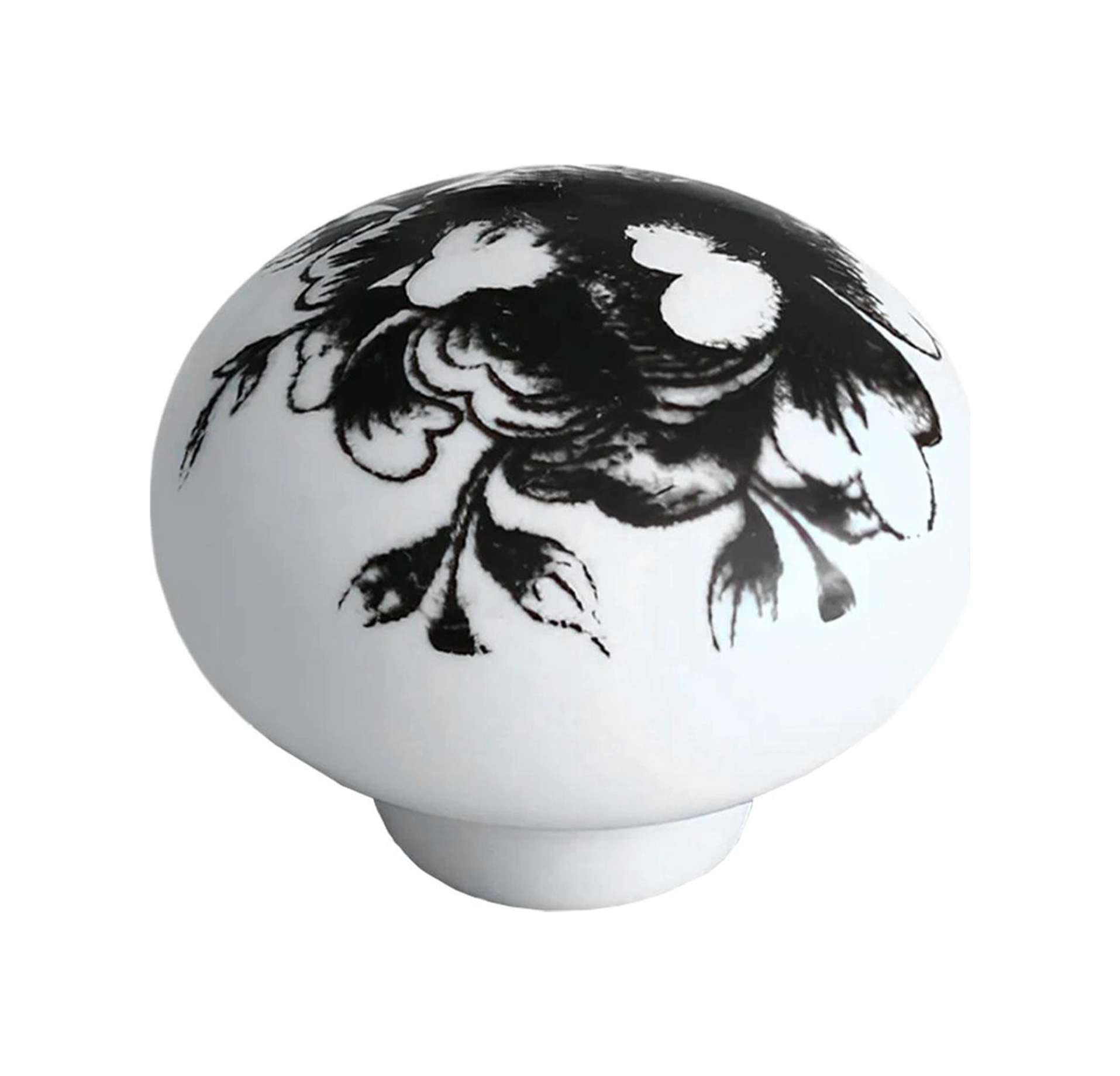 15 Adet Siyah Gül Desenli Beyaz Polimer Düğme Kulp Mantar Mobilya Mutfak Dolabı Çekmece Kulbu Kulpları