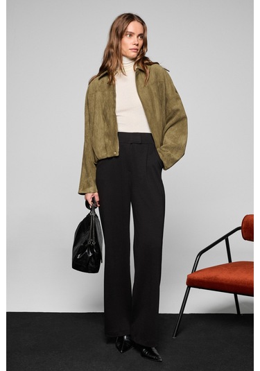 Grımelange Phalıera Kadın Esnek Kumaşlı Rahat Kalıp Cırt Kapamalı Siyah Pantolon Siyah