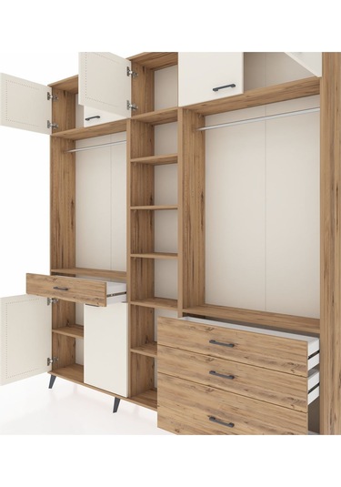 Arges Dolap 11 Raflı 4 Çekmeceli 2 Askılı 220x30x243 Çam-aytaşı/çam Aytası/atlas Çam