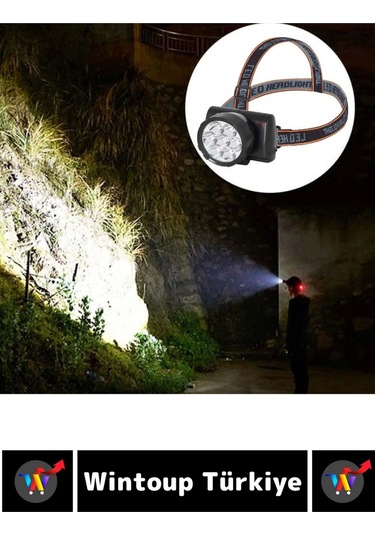 Profesyonel Kamp Avcı Balıkçı Deprem Güçlü Işık 2 Mod Aydınlatma Şarjlı 7 Led'li Kafa Lambası Çok Renkli