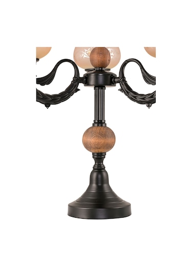 Üçlü Şamdan Masa Lambası Abajur Siyah Bal Rengi Camlı Siyah