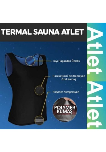 Extra Terletici Yeni İnce Kumaş Termal Sauna Pro Terleme Atleti (490854432) Siyah