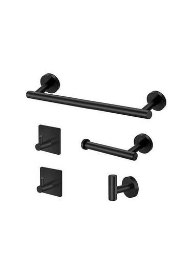 Novahub 304 Paslanmaz Çelik 5'li Set Banyo Havlu Askısı - Siyah, Modern Askılık Siyah