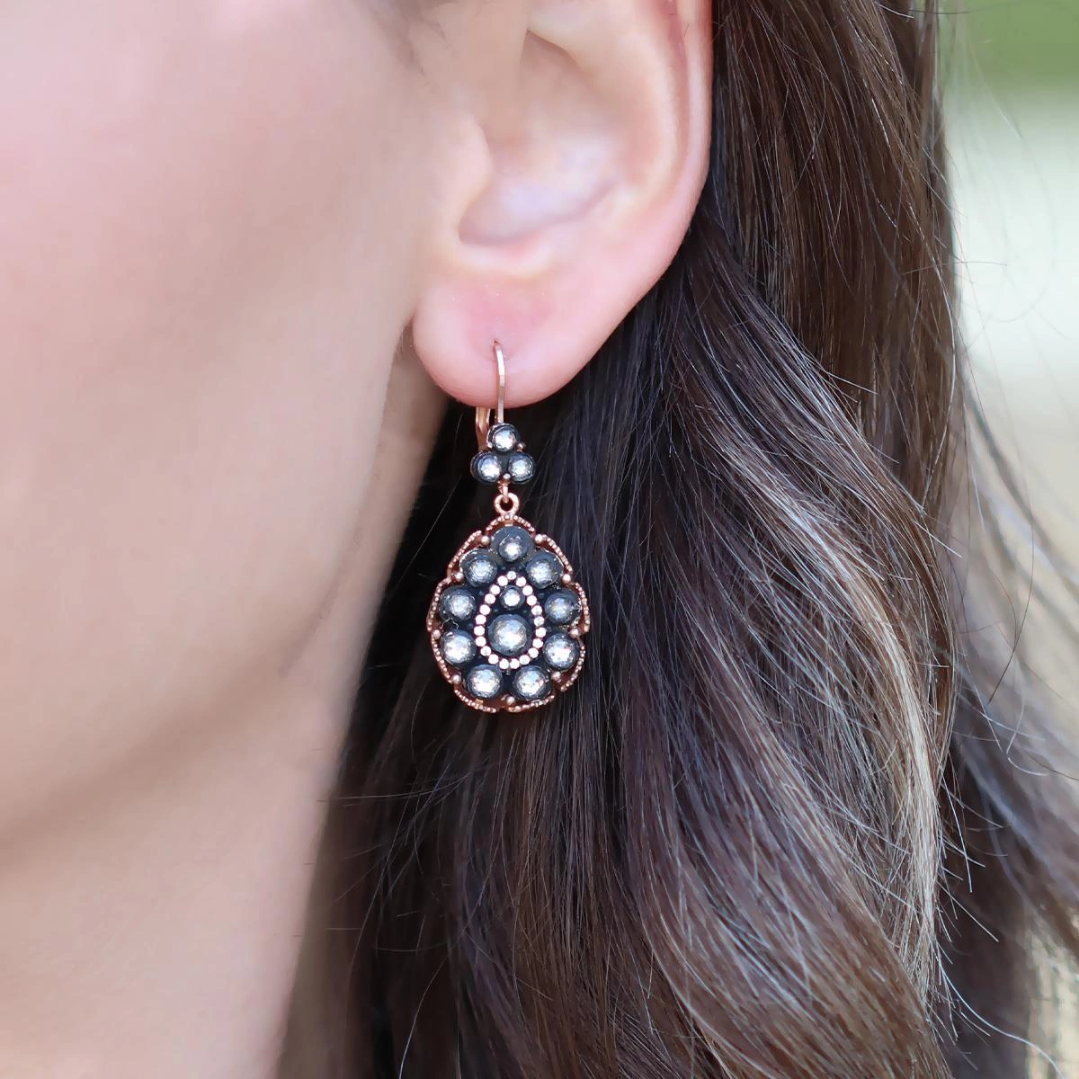 Damla Elmas Montür Rose Gold Gümüş Küpe Gümüş