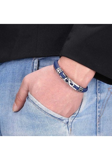 Yeni Moda Deri Bileklik Çelik Hediye Erkek El Charm Takı Erkek Bileklik El Yapımı Takı Bb1042 Mavi