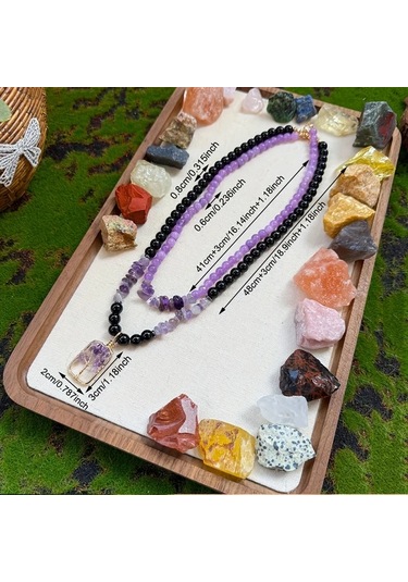 Willowhaven 2 Adet Doğal Ametist Kolye Hayat Ağacı Çift Katman Mor Siyah Günlük Takı