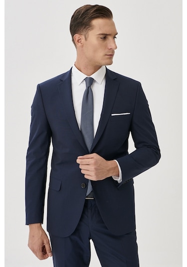 AC&Co / Altınyıldız Classics Erkek Slim Fit Dar Kesim Mono Yaka Takım Elbise Lacivert