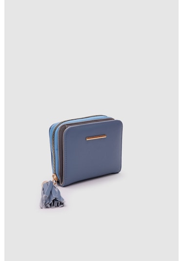 Mavi Püskül Detaylı Bayan Cüzdan - Ol-2025 Siyah