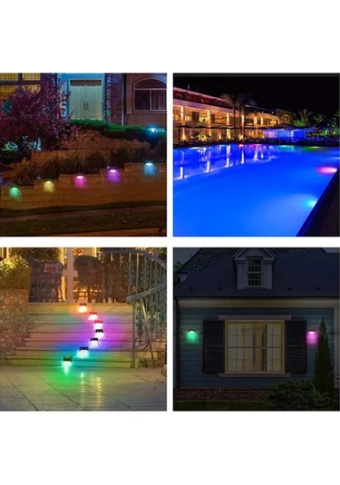 Geeksen Güneş Enerjili Havuz Ve Bahçe Aydınlatma Led'leri - 8 Adet Renk Değiştiren Su Geçirmez Basamak Lambası Siyah