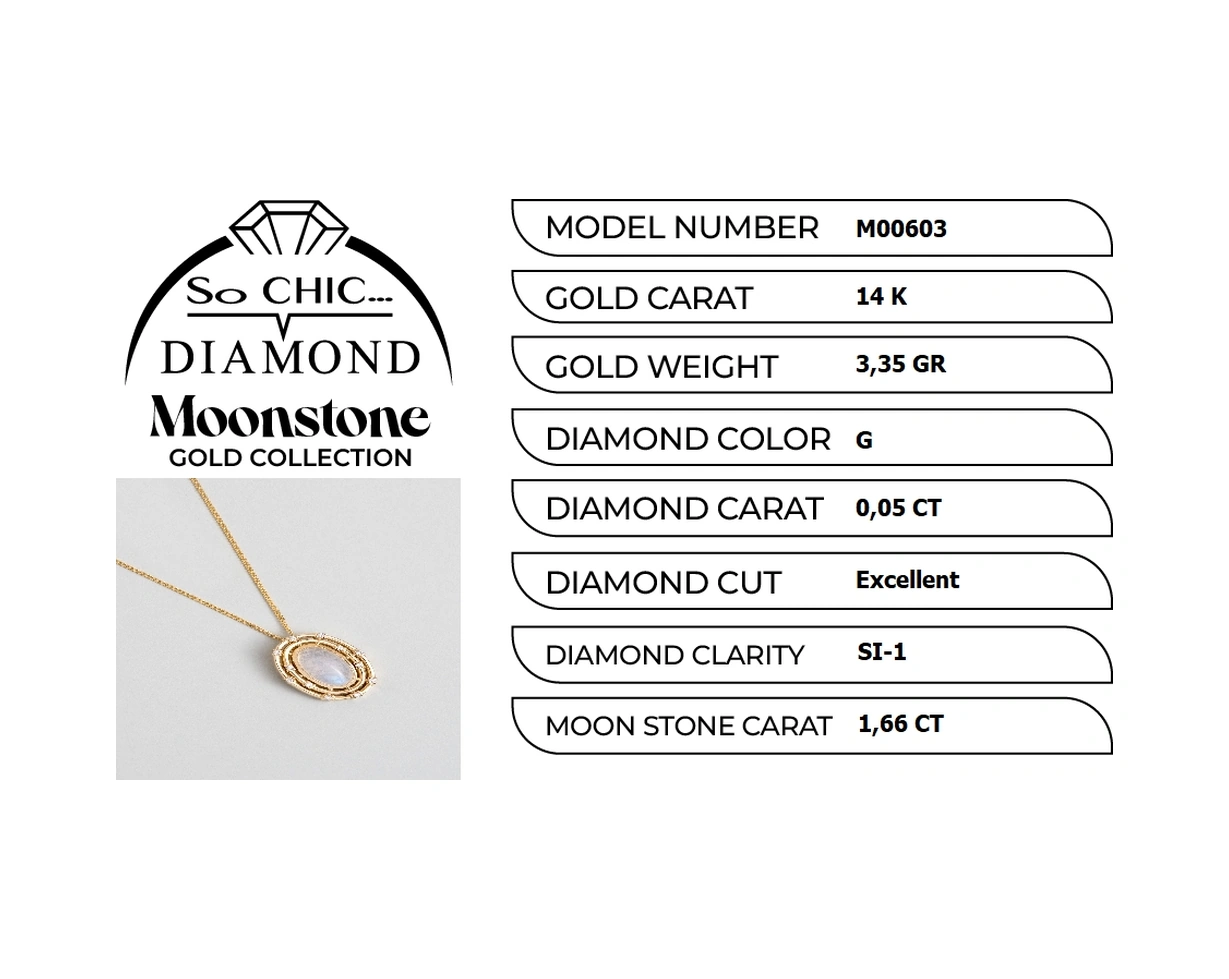 Ay Taşlı 14 Ayar Sarı Altın Pırlanta Kolye