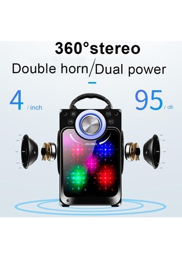 822s Ledli Kumandalı Bluetooth Hoparlör Usb-tf-fm Radyo Siyah