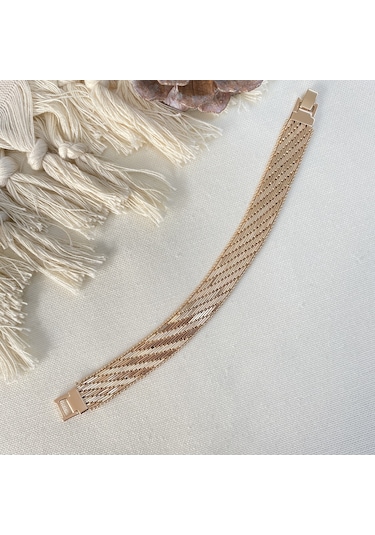 Trabzo Bileklik Kalın Ezme Yassı Model Çelik Kararmaz Xuping Vip S Rose Gold