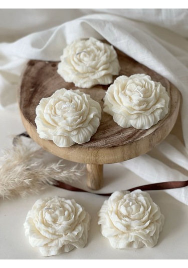 2 Adet Şakayık Dekoratif Model Vanilya Kokulu Vegan Soya Mum Beyaz