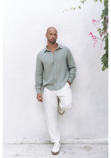 Mai Collection Mai Studios Co. Bice Mint Keten Oversize Erkek Gömlek Mint