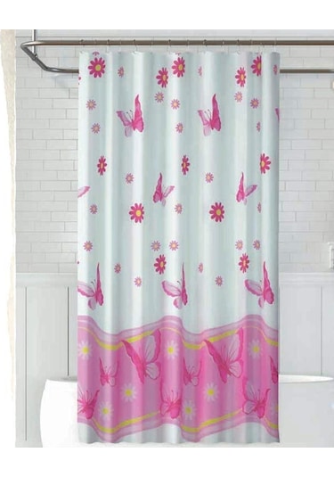 Zethome Jackline Banyo Duş Perdesi 6020 Tek Kanat Pembe 1X180X200 Çok Renkli