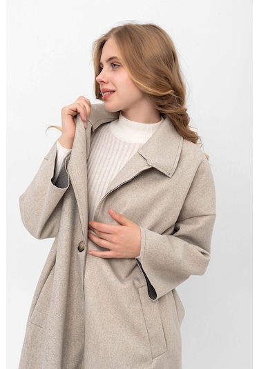 Pastelastore Oversize Kaşe Kaban 2116 Açık Gri