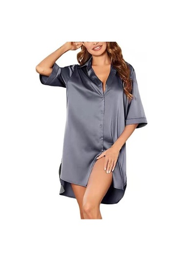 Müthiş Kadın Gecelik Düz Renk Gecelik Tüm Maç Gri