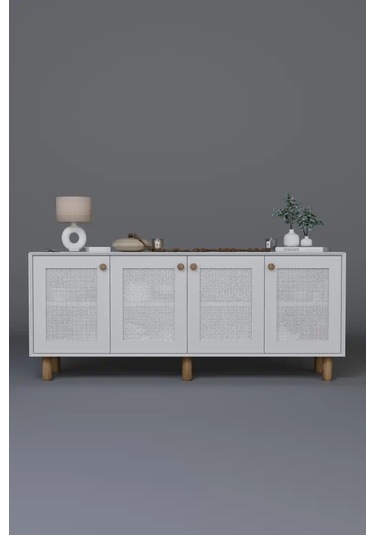 Bohem Serisi Natura Pvc Hasır Desen Mat Beyaz Konsol Beyaz