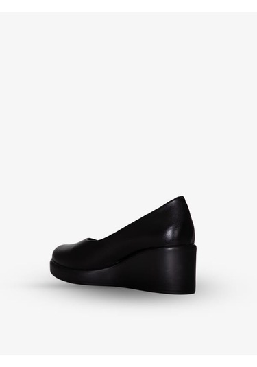 215551114-1 Siyah Deri Napa Kadın Topuklu Ayakkabı Siyah