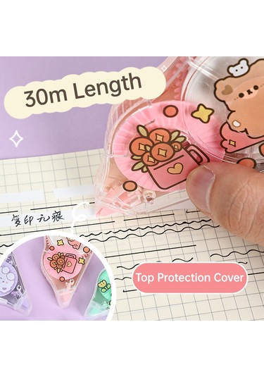 Honmex 30m Uzunluklu Mx7830 Geniş Boyutlu Düzeltme Bandı - Pembe Makaron Rengi Öğrenci Stationery - Plastik Kasa Pet Film Gümüş