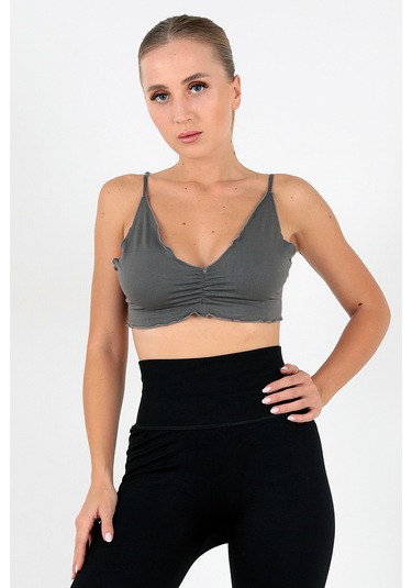 Doremi Büzgü Detay Ayarlanabilir Askılı Kadın Büstiyer Gri