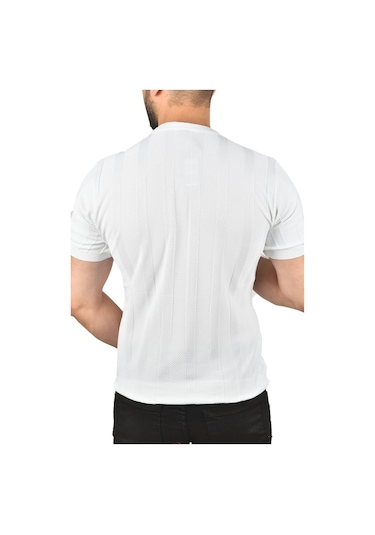 Deepsea Erkek Beyaz Dar Kesim Pamuklu Triko Tişört Slim Fit Nefes Alan Bisiklet Yaka Tişört 2504348 Beyaz