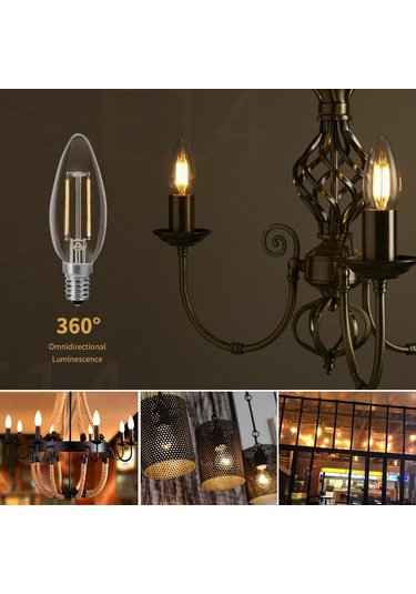 Mufunye E14 Vida 2w Led Mum Ampülü 2700k Sıcak Beyaz, 50.000+ Saat Ömür, 220-240v, Geriçi Filamentli Klasik Cam Tasarım Şeffaf