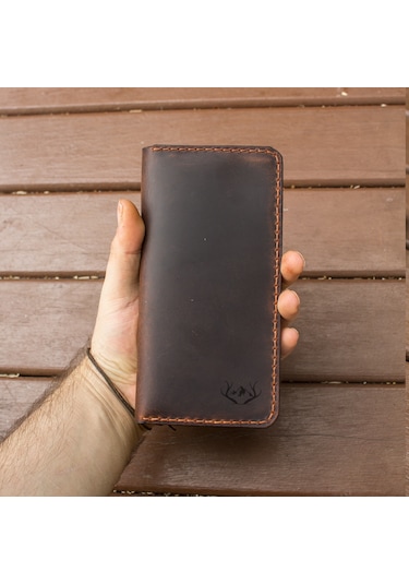 Craft And Luna El Yapımı Hakiki Deri Cüzdan Telefon Kılıfı Western Taba