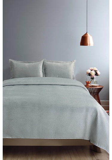 Lidia Kadife Çift Kişilik Yatak Örtüsü Takımı - Gri