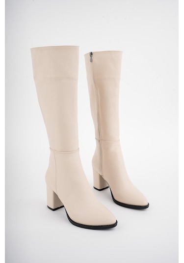 Muggo Almira Garantili Kadın Topuklu Çizme Ten