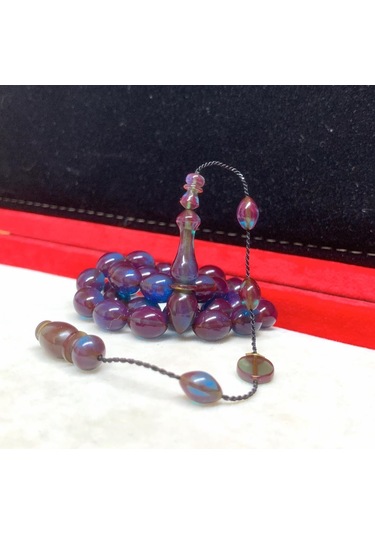 Mavi Sedefli Ateş Kehribar Tesbih