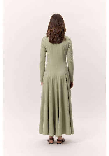 Kuplu Uzun Kollu Elbise Yeşil Yeşil