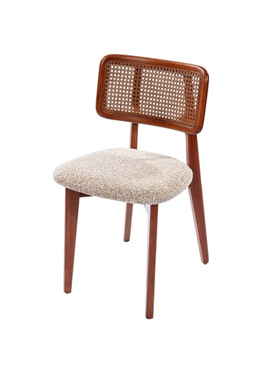 Zeus Hazeranlı Hasırlı Model Ahşap Bohem Sandalye Ceviz - Krem