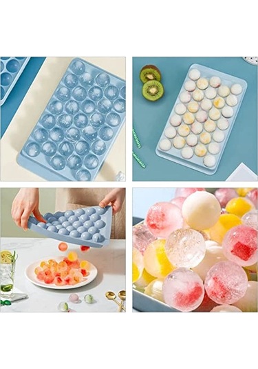 Pazly Yuvarlak Pembe Buz Küpü Tepsisi Kapaklı 33 Bölme Dondurucu İçin Kü Topu Kalıpları Buz Kovası Pembe