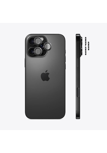 Safeus Safir Temperli Kamera Lens Koruyucu Apple Uyumlu iPhone 16 Pro Max İle Siyah
