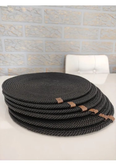 Amerikan Servis Runner Supla Sunum Çeyiz Takım Örme Örgü Tabak Altı Yanmaz Füme Renk 6 Adet Füme