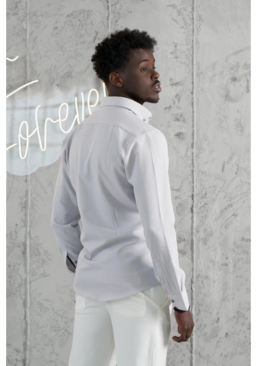 Advante Armürlü Likralı Yaka Düğmeli Slimfit Yazlık Gofre Kumaş Gömlek Gri