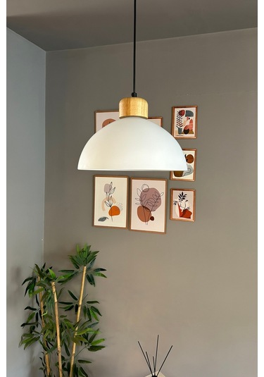 Perry Cam Tekli Avize Geniş Ahşap Beyaz Başlık Retro Sarkıt Lamba Restoran Salon Aydınlatma Beyaz