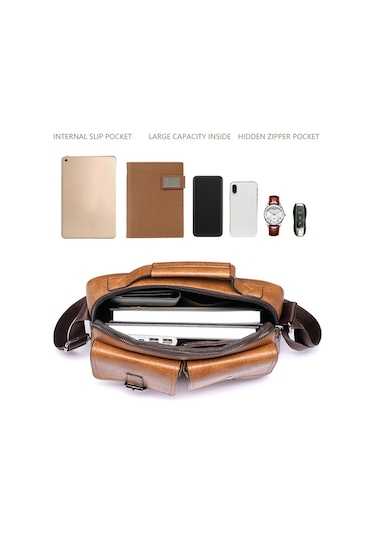 Weıxıer 9558 Büyük Kapasiteli Erkek Çantası Retro Omuz Çantası Koyu Kahverengi